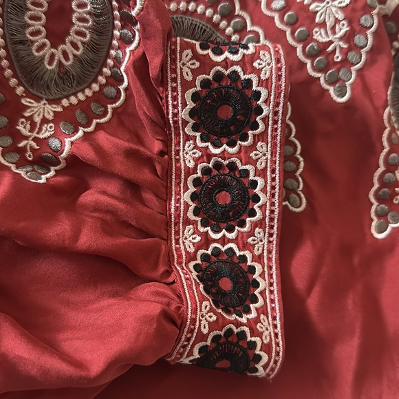 BCBGMaxazria Runway Collection 100% silk rust embroidered mini dress fall tie - Picture 3 of 6